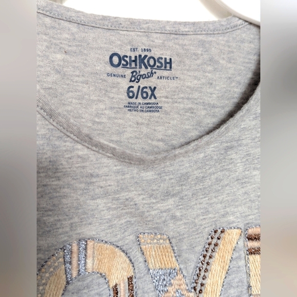 OshKosh B'gosh Kids (6/6X) Gray Long-Sleeve Shirt with Textured "Love" Graphic - Picture 7 of 7
